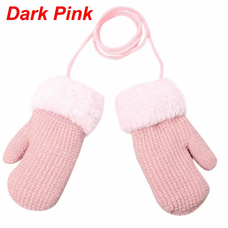 Dark Pink Детские Висячие перчатки на шею, зимние уличные вязаные перчатки для маленьких мальчиков и девочек, теплые веревочные варежки на палец, перчатки для детей - Цвет: Dark Pink