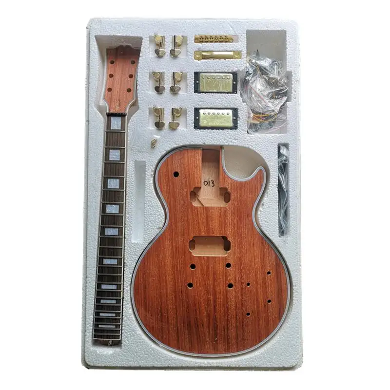 LP-padauk-D13 DIY LP стиль Электрический гуита падаук шпон+ красное дерево Okoume средства ухода за кожей шеи палисандр гриф - Цвет: LP-padauk-D13