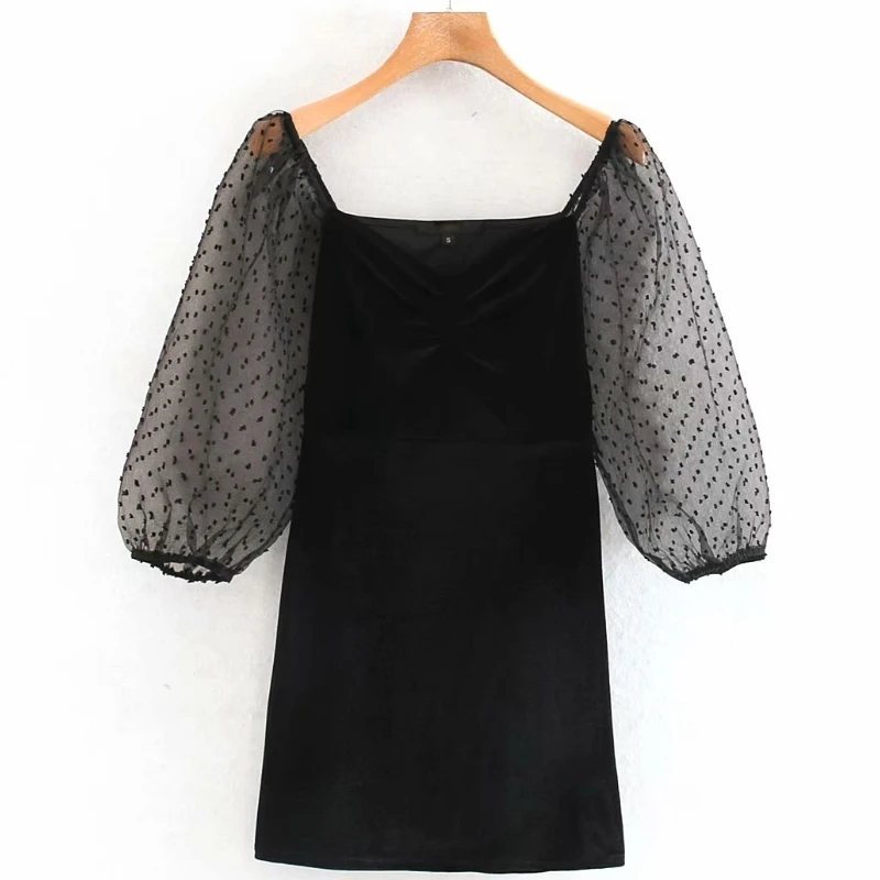 2020 женское сексуальное бархатное мини платье из органзы с рукавами в стиле