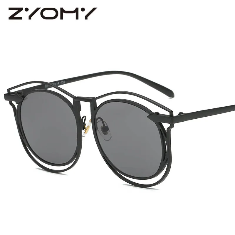 Zyomy Oculos de sol женские солнцезащитные очки женские оттенки круглая оправа полый металлический очки UV400 Классический бренд тени - Цвет линз: C1