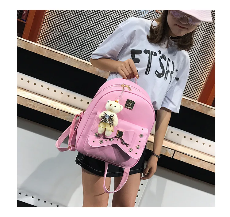 2019pu New Style Set Backpack WOMEN'S Bag Wish Supply of Goods Sweet Ladies' Backpack Car Suture Soft Surface Bag