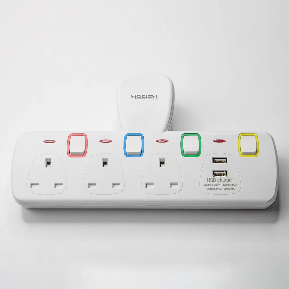 Универсальный Настенный 3-Way 2 USB порт удлинитель адаптер для путешествий индивидуальные переключатели управления без кабеля