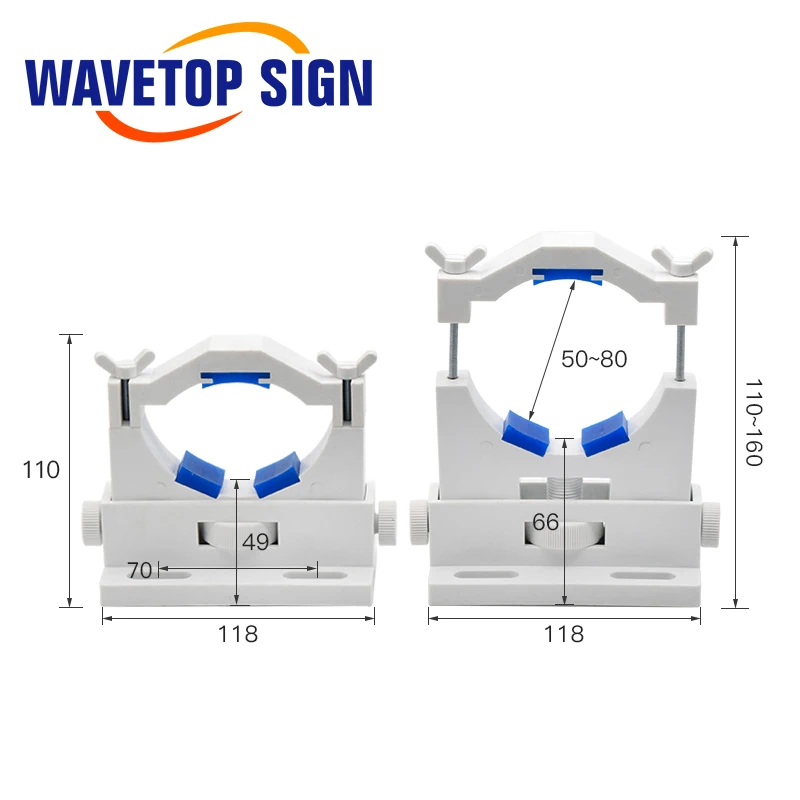 WaveTopSign CO2 Laser Tube Holder Support Adjust Dia.50-80mm Mount Flexible Plastic Support for CO2 Laser Engraving Machine