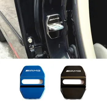 

4pc Door Lock Decoration Protection Cover Emblem case For Mercedes-AMG With Logo Stainless Steel Door Lock Cap Car styling