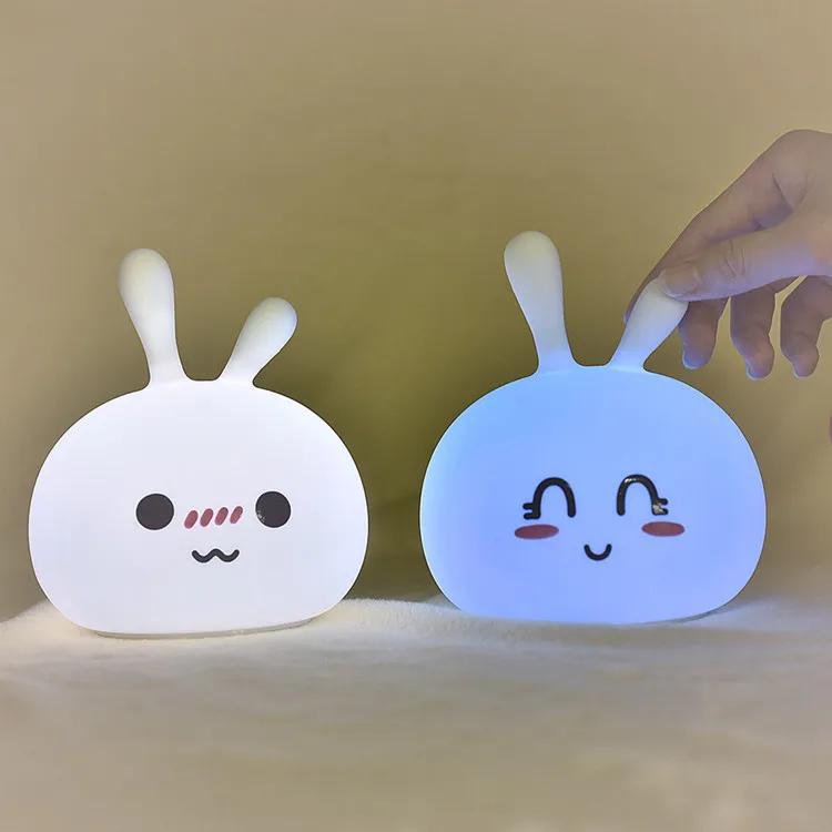 Горох кролик Цветной силиконовый ночник USB Перезаряжаемые Кролик свет ночной светодиодный грудного вскармливания, подсветка для детской
