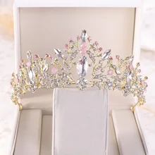 Кристалл Розовый Стразы сплав тиара de Noiva невесты корона головной убор для женщин ювелирные изделия для волос аксессуары для свадьбы День рождения VL