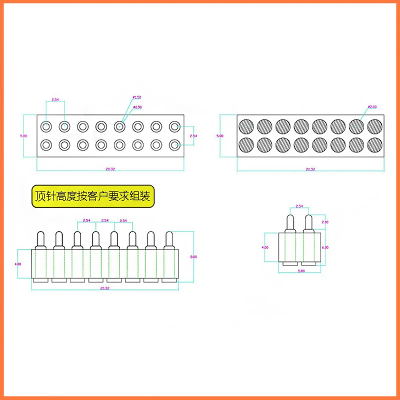 5 шт. SMD/DIP пружинный Pogo контактный разъем 16 Pin PCB сквозные отверстия двойной ряд 2,54 мм шаг 2x8 позиция золото