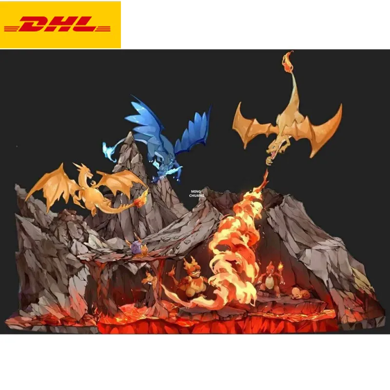 

14" Anime Animal Statue Charizard Bust Charmander Full-Length Portrait Simulation Art Craft GK Action Figure Toy BOX 35CM V648