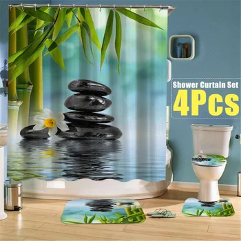 

3D Printed Shower Curtain 45x75cm/180x180cm Waterproof Bamboo Pattern Bathroom Shower Product Polyester Fabric Shower Curtains