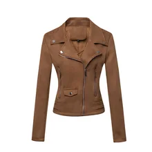 Women's Motorcycle leather jacket 2021 fashion short slim long sleeve zipper Suede Leather coat femjale