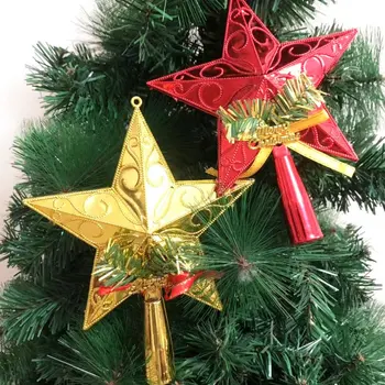 

Christmas Tree Star Decoration Red Golden Five-pointed Star Christmas Tree Top Plastic Pendant Decoration Golden Star