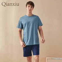 Women's Solid Color Round Neck Short Sleeve Suit Cotton Homewear Men Pajama Sets Sleepwear Home Clothes 3XL Large Size Nightgow