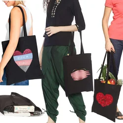 Shopping Bags Large Capacity LOVE Series Pattern Shopping Bag Canvas Bag Reusable Eco-friendly Tote Bag Women's Shoulder Bags