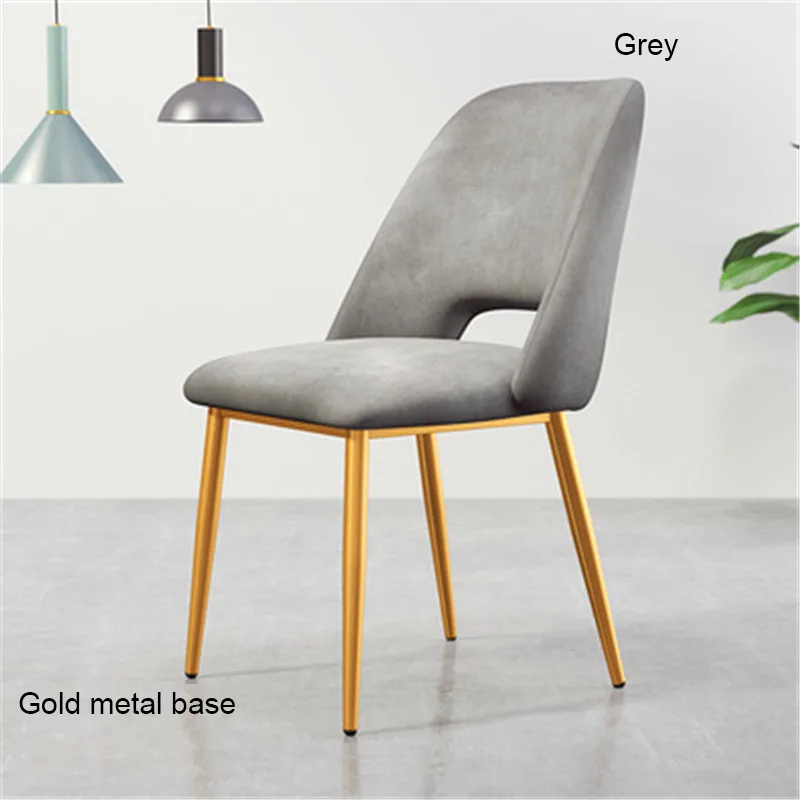 Gold base Grey Современный минималистичный скандинавский обеденный стул из нержавеющей стали Повседневная мебель домашний стул ресторан кухня диван для кафе стул - Цвет: Gold base Grey