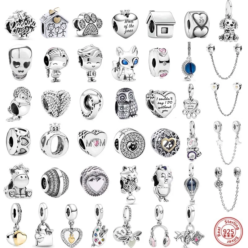 Бусины на цепочке из серебра 925 пробы с изображением животных | Украшения и