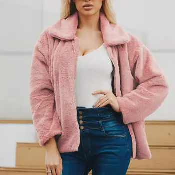 

Faux Fur Coat Plus Size Women Autumn Winter Fluffy 2019 Plush Coat Solid Lapel Long Sleeve Cardigan Coat Warm Soft Outwear