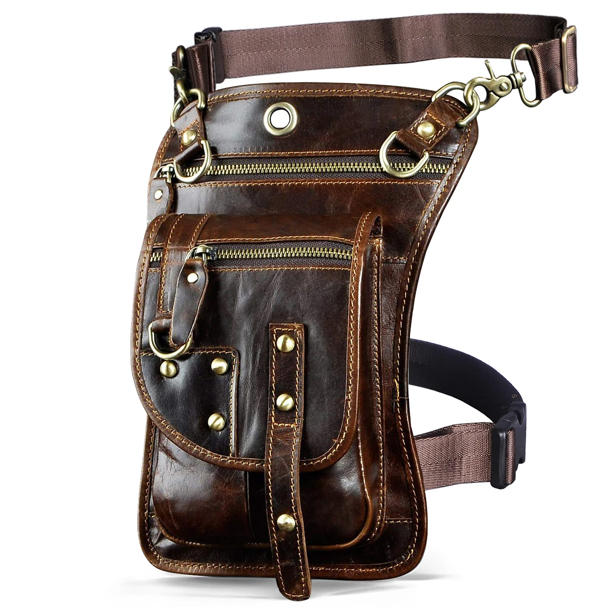 Crazy Horse Leather Design Men Small Messenger Mochila Bag Fashion Travel Belt Fanny Waist Pack Drop Leg Bag Tablet Pouch 2141