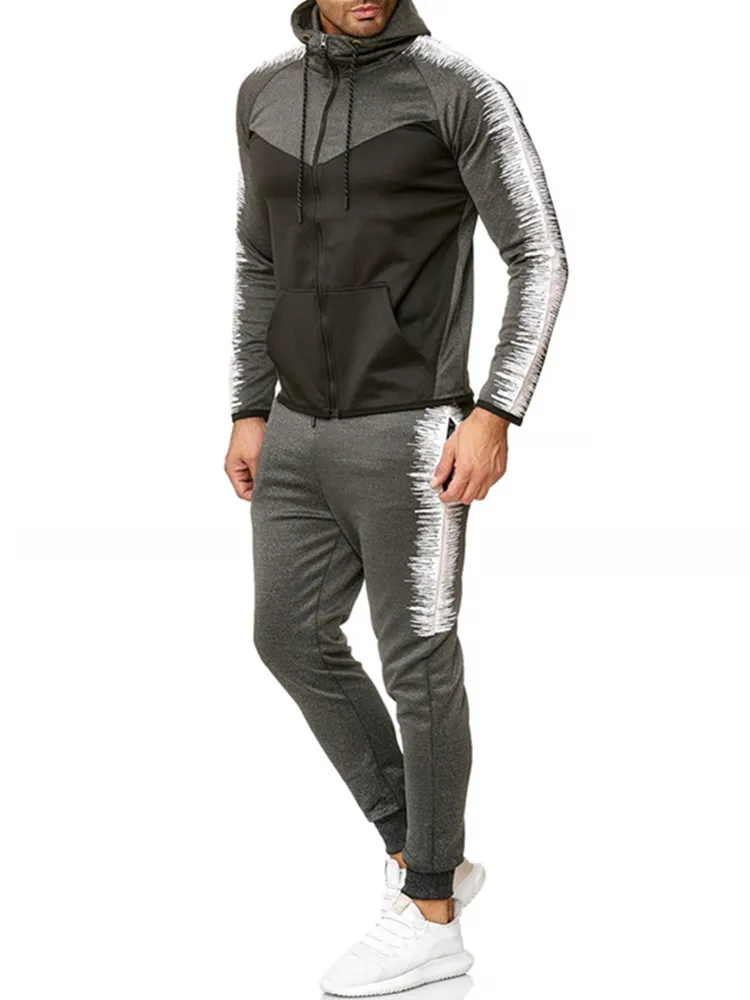 

Zipper Tracksuit Men Set Sport 2 Pieces Sweatsuit Mens Clothes Printed Hooded Hoodies Jacket & Pants Track Suit Men