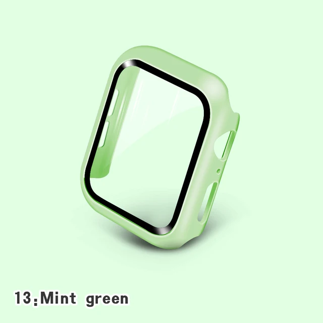 Glass+Cases For Apple Watch Series SE 654321 44mm 40mm Smart iWatch 42mm 38mm 360 Full Bumper Screen Protector+Cover Accessories Mint Green