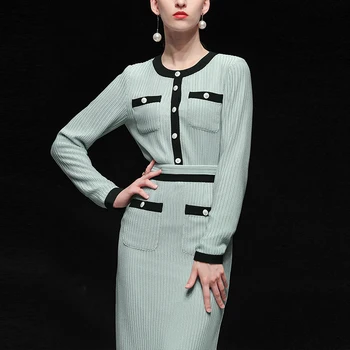 

Seifrmann Summer Women Fashion Designer Skirt Set Long Sleeve Loose Blouses + High Waist Midi Skirts Knitting 2 Two Pieces Suits