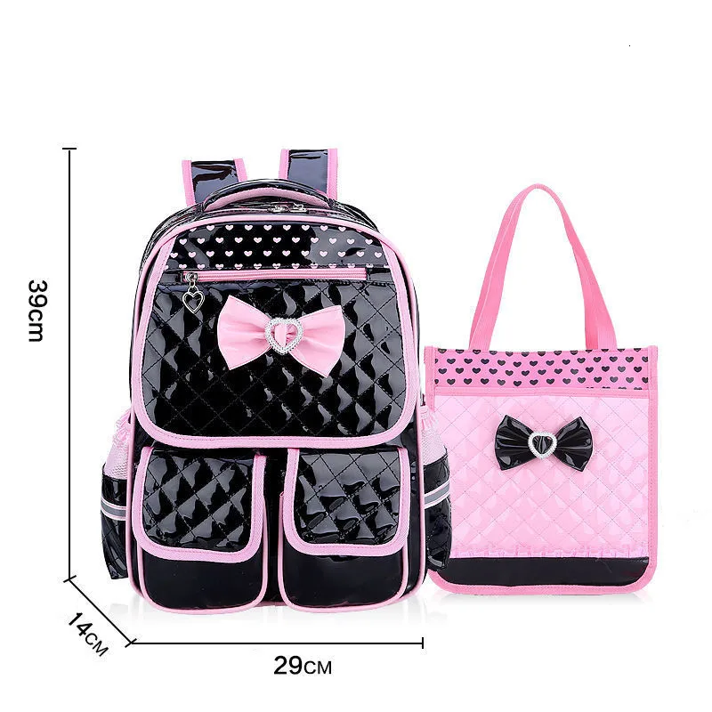Backpack Kids School Bags Children 2PCS/SETS Girls waterproof PU Backpacks Schoolbags Kids princess Backpack Mochila Infantil - Цвет: small 2pcs black