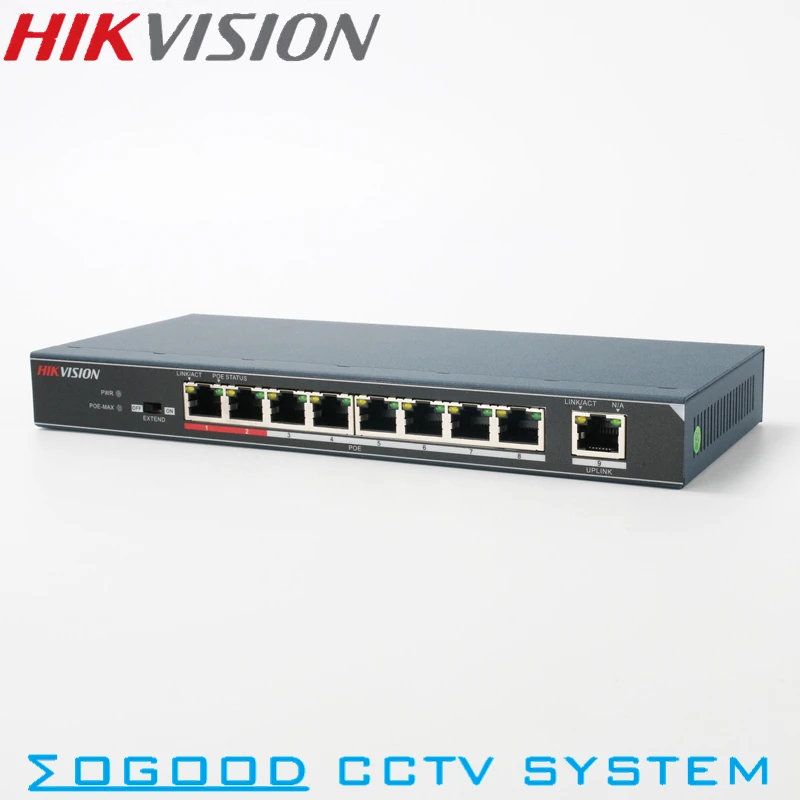 Hikvision Original DS-3E0109P-E Unmanaged 8 Pports PoE Switch 10/100 Mbps and 1 Up-Link Port For 8CH NVR IP Cameras |