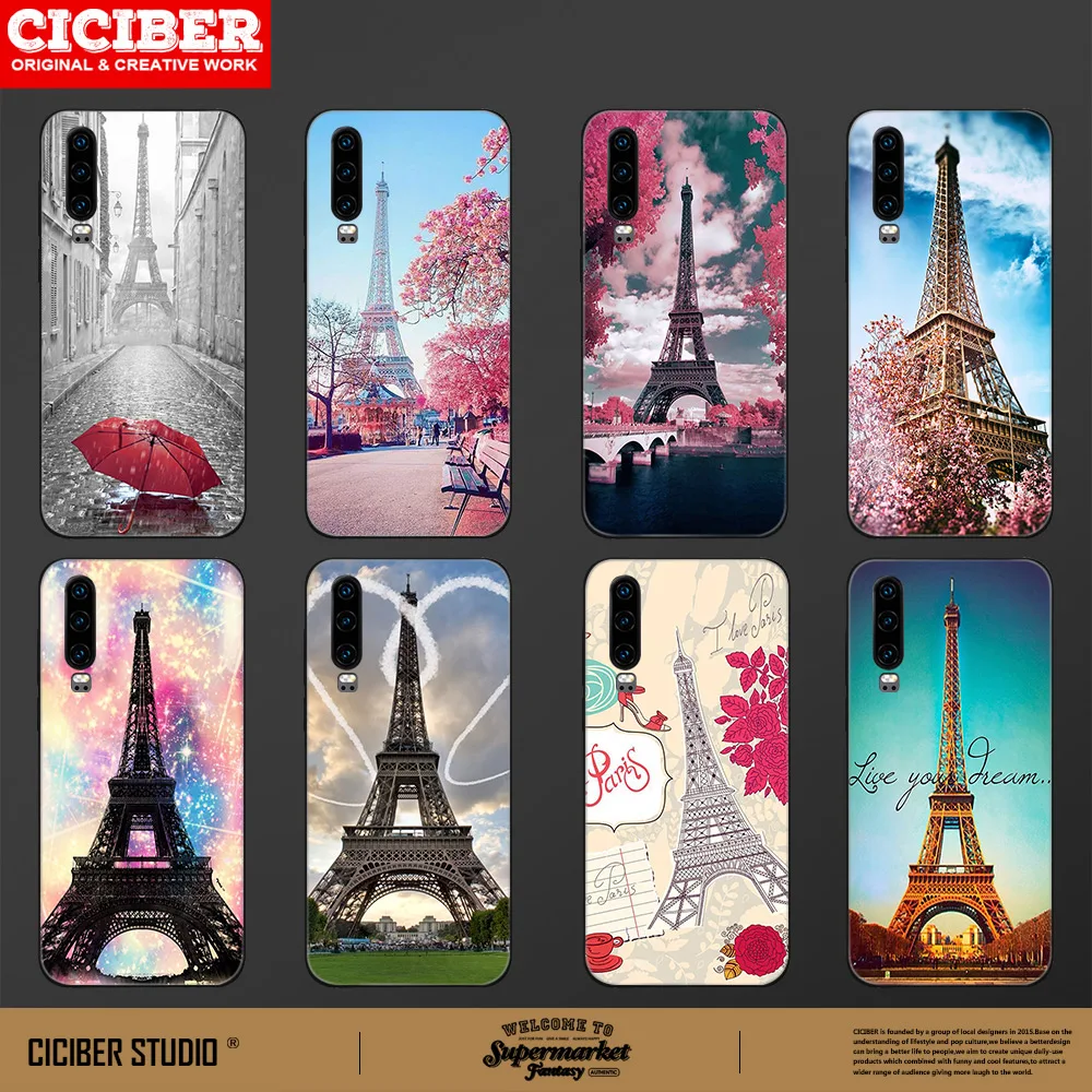 

Eiffel Tower Case for Huawei P40 P30 P20 Pro Lite Mate 30 40 20 Lite Pro Honor 30 20 10 9X Pro Lite P Smart 2020 TPU Capa Flower
