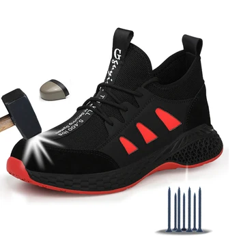 

With Steel Toe Cap Work Safety Boots Men Boots Sneakers Breathable Anti-Smashing Lightweight Indestructible Non-slip Work Boots