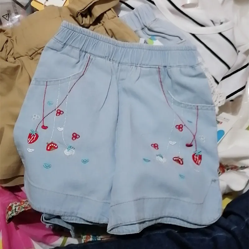 Children Embroidery Flower Cotton Pocket Denim Shorts 2 3 4 6 8 10 12Years For Small Baby Kids Girls Summer kids shorts