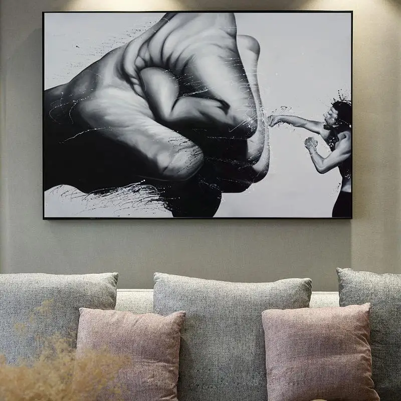 

Black and White Minimalist Creative Abstract Boxer Canvas Painting Art Print Poster Picture Wall Modern Home Decor