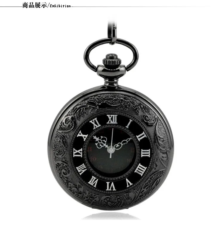 Ретро антикварные черные кварцевые карманные часы мужские и женские римские цифры стимпанк брелок часы Подвеска-ожерелье мужские часы FOB