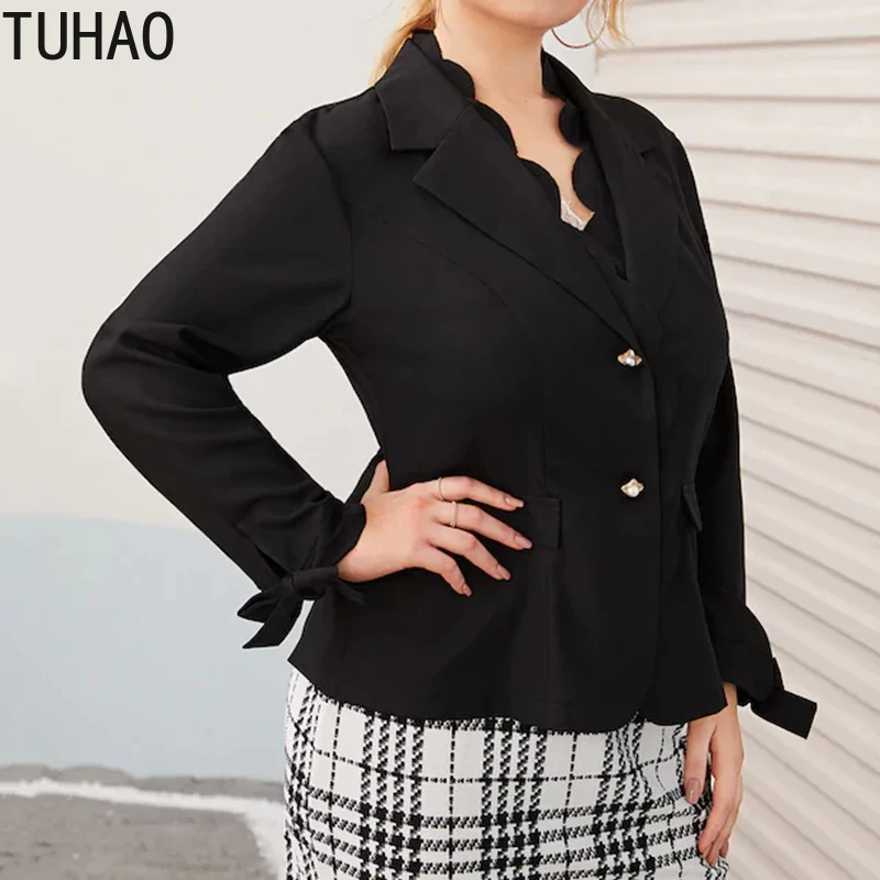 

TUHAO Autumn Winter Vintage Retro Black Suit Blazers Large Size 8XL 7XL 6XL5XL Loose Elegant Female Office Lady Coat WM75