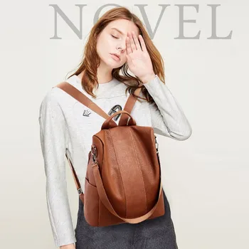 

Woman Anti-theft Backpack Bag Casual Wild Soft Leather Dual-use Small Backpack #20