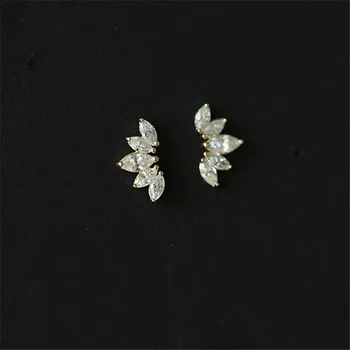 925 Sterling Silver Simple Pavé Crystal Wings Lotus Stud Earrings Women Light Luxury Temperament Wedding Jewelry Gift