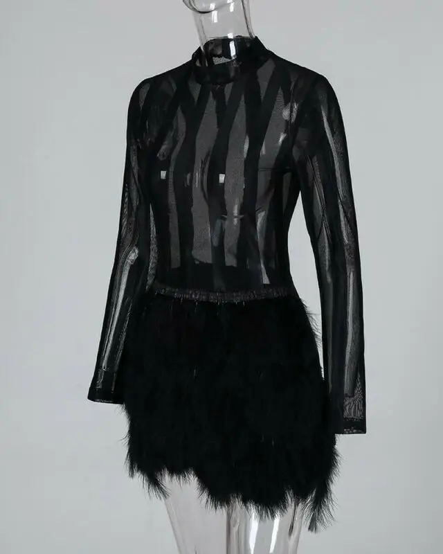 Женские Сексуальные облегающие полосатые сетчатые прозрачные Клубные вечерние Клубные Топы с длинным рукавом из искусственного меха