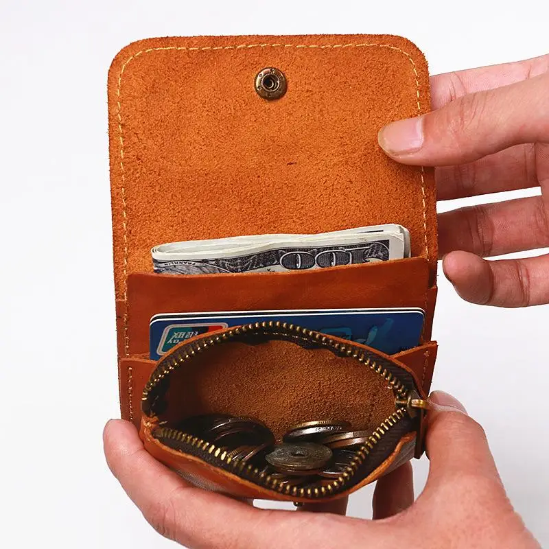 Vintage Style Men Leather Coin Purse Wallet Clutch Key Holder Zipper Small Soft Bag Mini Bag