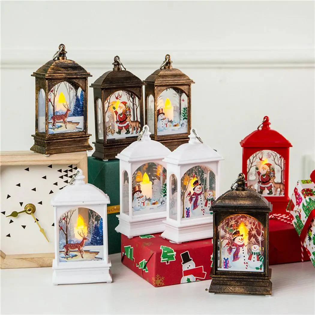 

Home Warm Santa Snowman Yellow Copper Night Wire Light Candle Square Light Christmas Night Lamp As Picture
