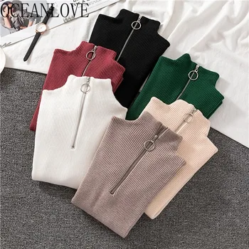 

2020 Zipper Half Turtleneck Sweater Women's New Slim Fall Winter Wear Basic Fashion Pullover All-match Everyday Sweater