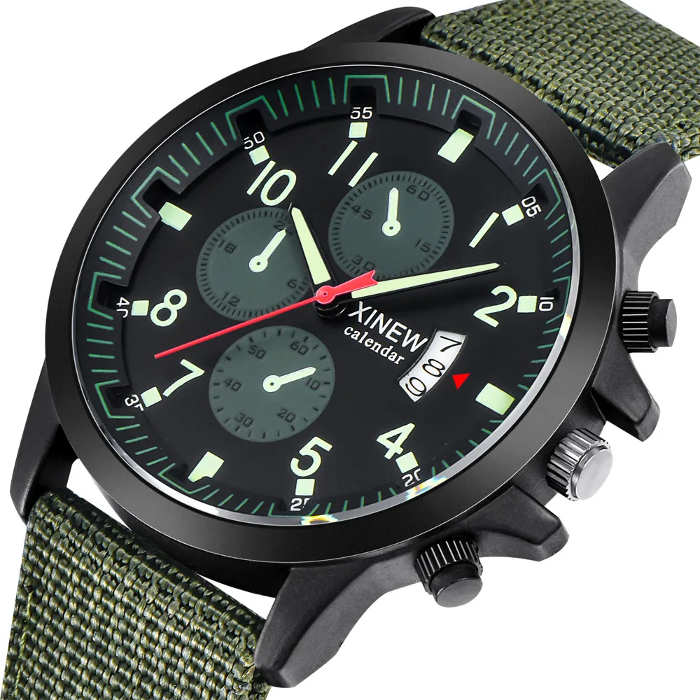 

Men’s Watches Watch Hour Nylon Strap Date Clock Quartz Analog Army Green Dress Wrist Watches relogio masculino women watches #A