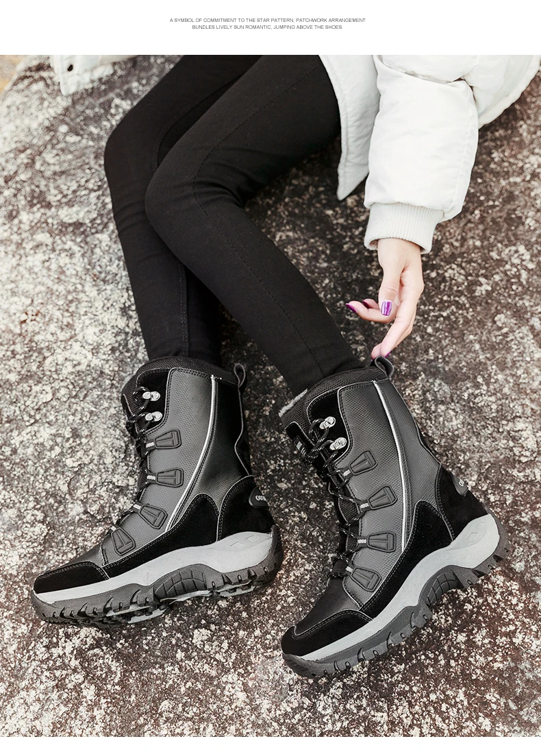 WWKK/ зимние женские ботинки; женские теплые ботинки на меху; уличные Водонепроницаемые зимние ботинки на шнуровке; кроссовки для путешествий; Плюшевые ботинки для пеших прогулок