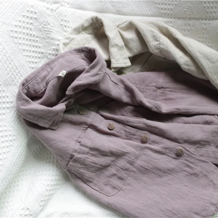 New Autumn Children Long Sleeve Shirts Korean Style Baby Boys Cotton Linen Tops Toddlers Kids Casual Shirts