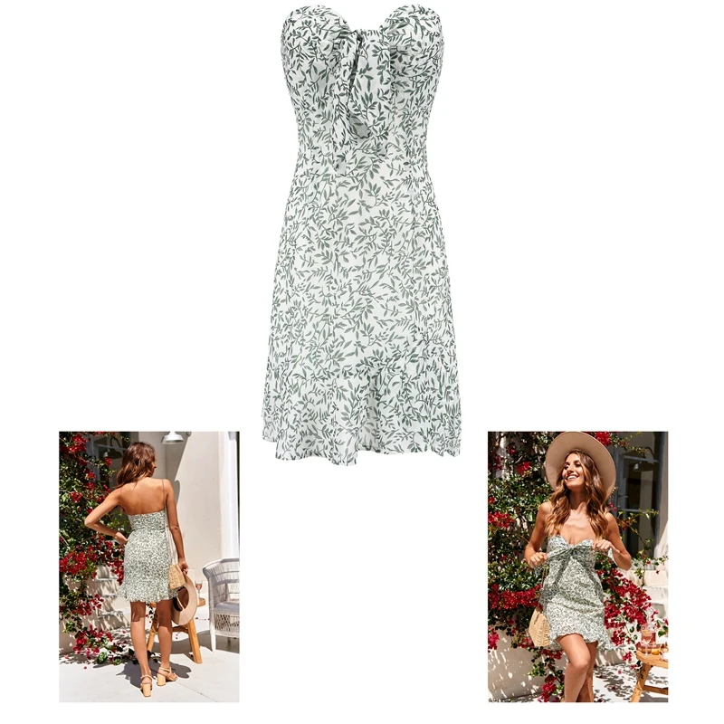 Fashion Women Floral Boho Off Shoulder Ruffle Mini Dress Knot Summer Beach Holiday Dresses | Женская одежда