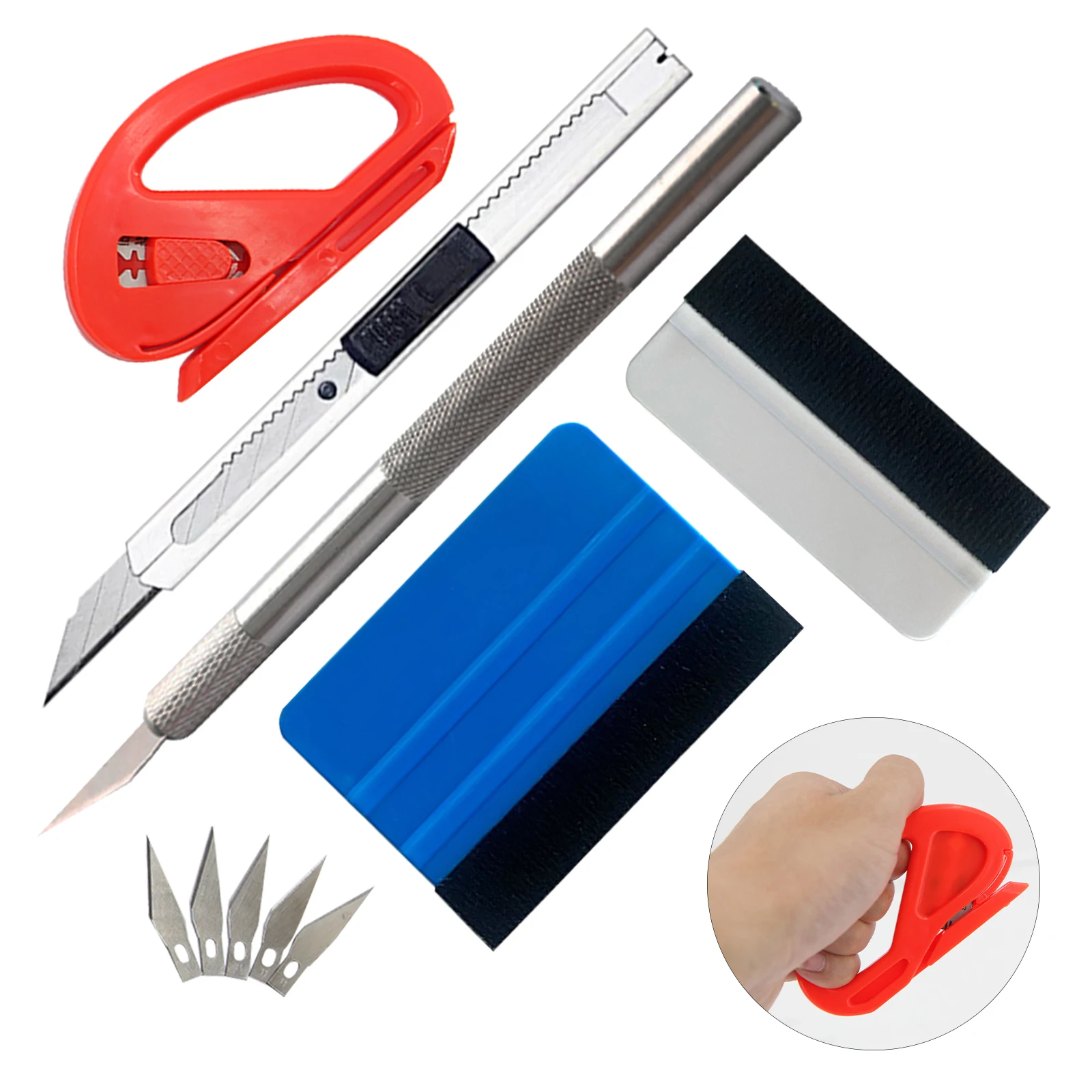 

7 Pcs Car Vinyl Tint Film Wrapping Felt Squeegee Cutter Installing Tool Kit Glass Protective Window Including Squeegees Scrapers