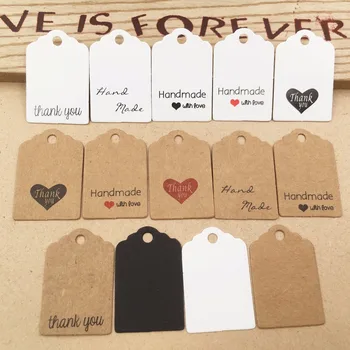 

100pcs Kraft paper hand made tag with love for DIY Gift box tag candy cupcake thank you tags/handmade favors name brand tag