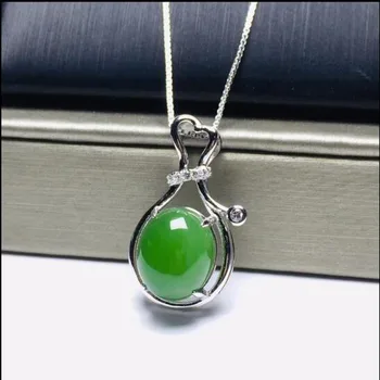 

Beautiful Natural Green Hetian Jade Pendant 925 Silver Necklace Chinese Jadeite Amulet Fashion Charm Jewelry Gifts for Women Her