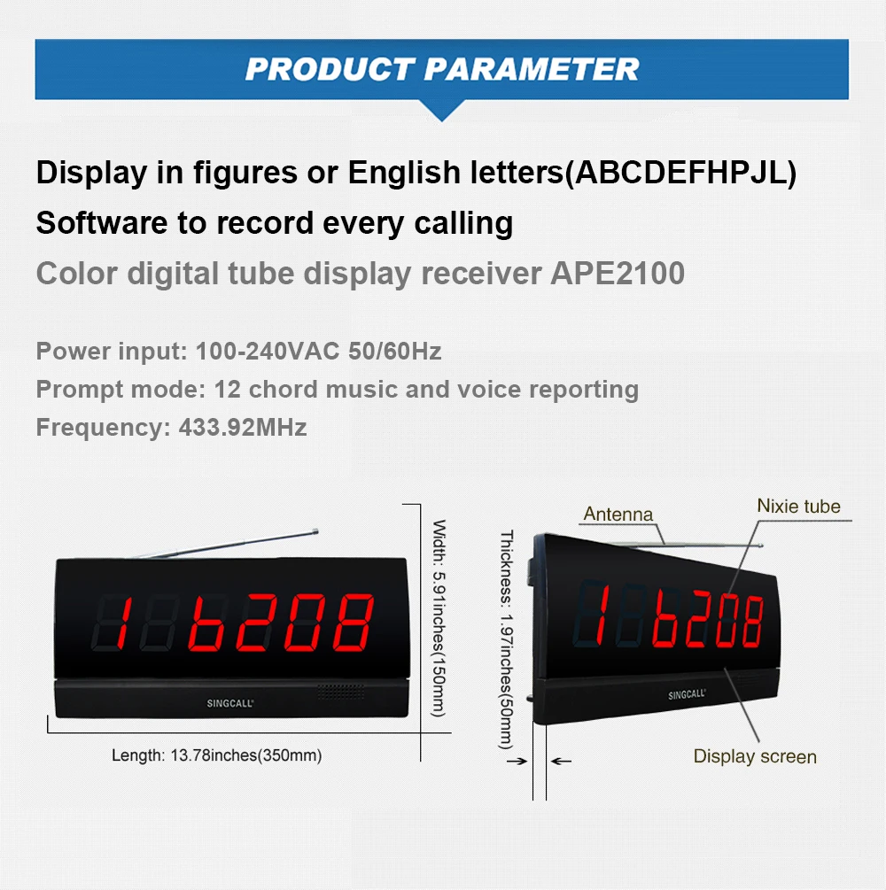 Беспроводная система пейджера SINGCALL светодиодный дисплей номера для больницы