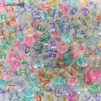 

7mm Colorful Starry Star Mixed Letter Acrylic Beads Round Flat Alphabet Loose Beads For Jewelry Making Diy Bracelet Necklace