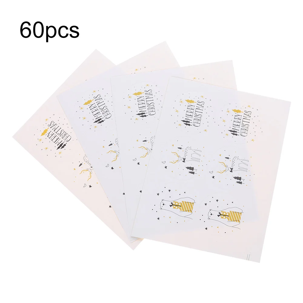 60pcs 30/60 шт, рождественские запечатывания ремесло этикетка Стикеры медведь и олень Лось подарок Бумага Коробки Стикеры фестиваль украшения свадебные принадлежности - Цвет: 60pcs
