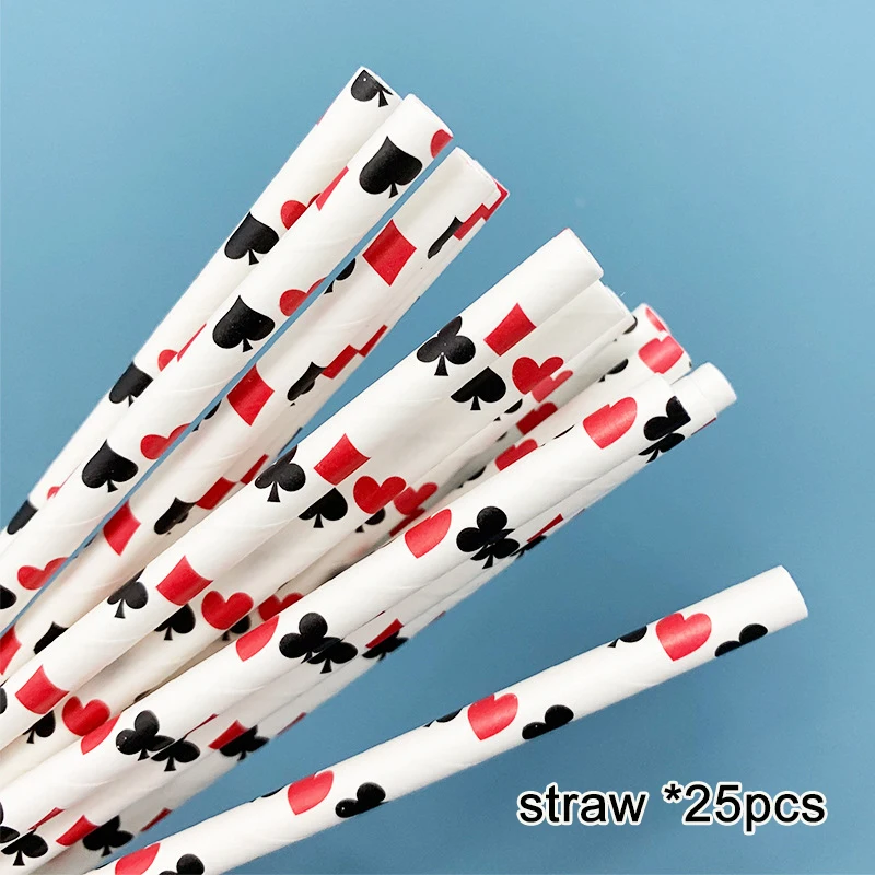 straw x25pcs Лас-Вегасе, казино, украшения для тематических вечеринок, одноразовая посуда, набор, покер, Декор Для холостяка, вечерние, для взрослых, на день рождения, воздушный шар - Цвет: straw x25pcs