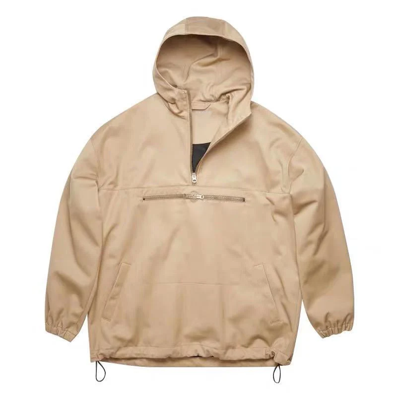 

Spring and 2021 Summer New Chest Half Zipper Pocket Cotton Twill Loose Men's and Women's Jacket Long-sleeved Hooded Jacket